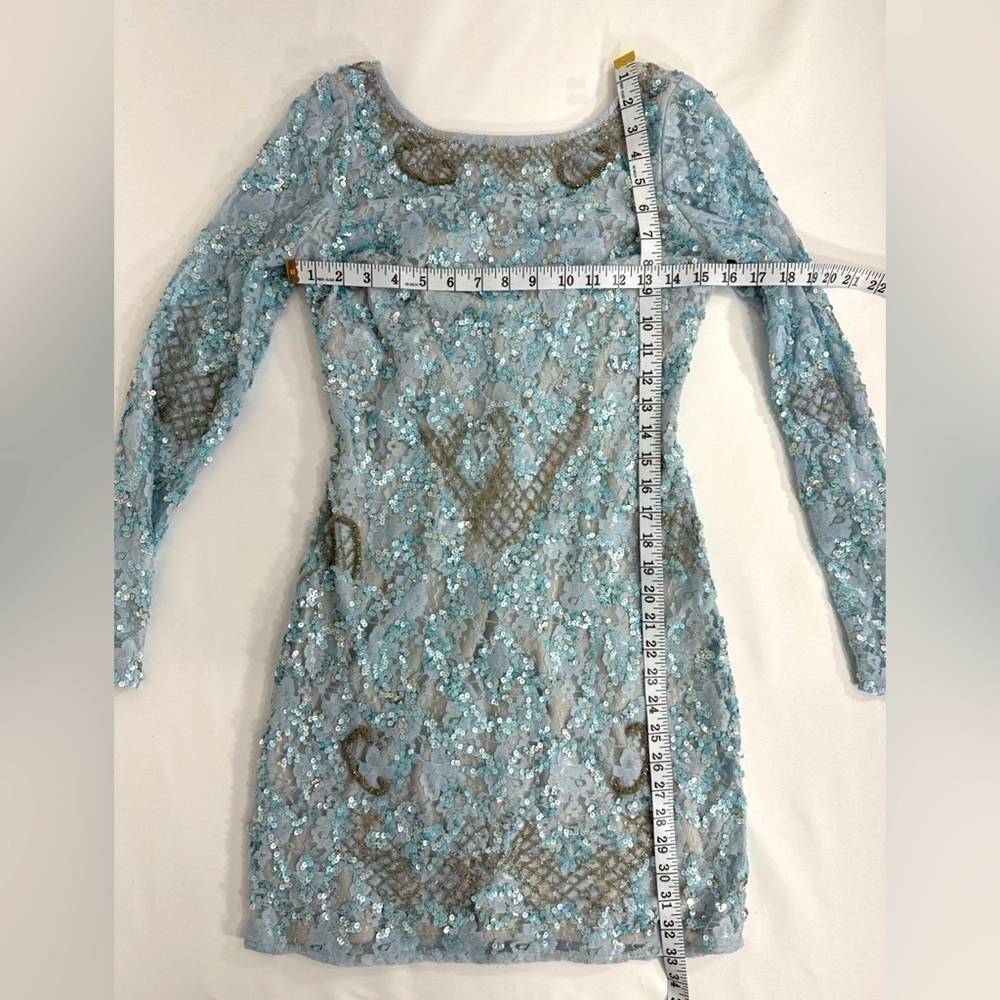 Aidan Mattox Pale Blue Embellished Long-Sleeve Mini Dress - Picture 9 of 15